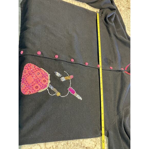 Michael Simon Womens Size 2XL Black Pink Cardigan Sweater Lipstick & Purse - Picture 10 of 15